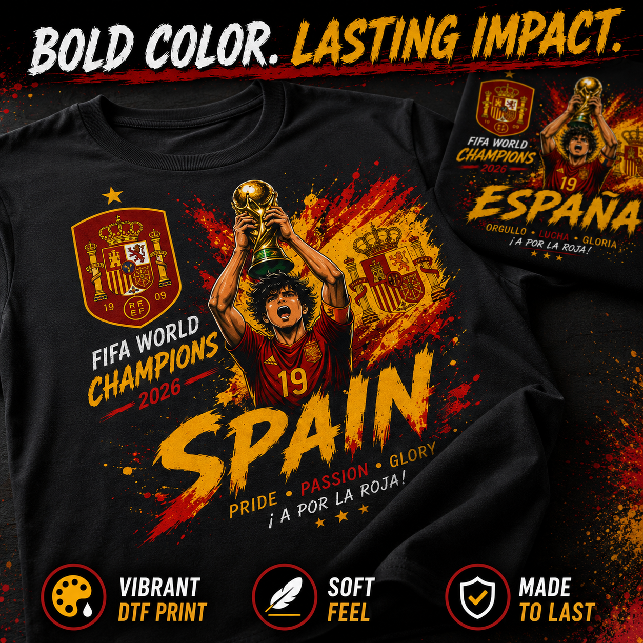 Spain / España 2026 Champions Soccer Fan Shirt – Black Graphic Tee