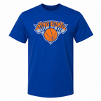 Blue t-shirt with 'Bing Bong' and basketball graphic on a white background
