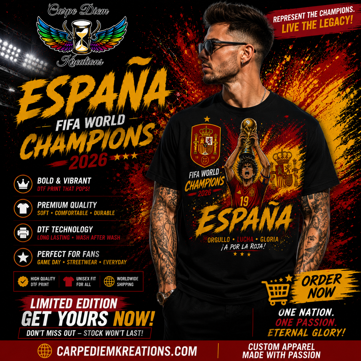 Spain / España 2026 Champions Soccer Fan Shirt – Black Graphic Tee