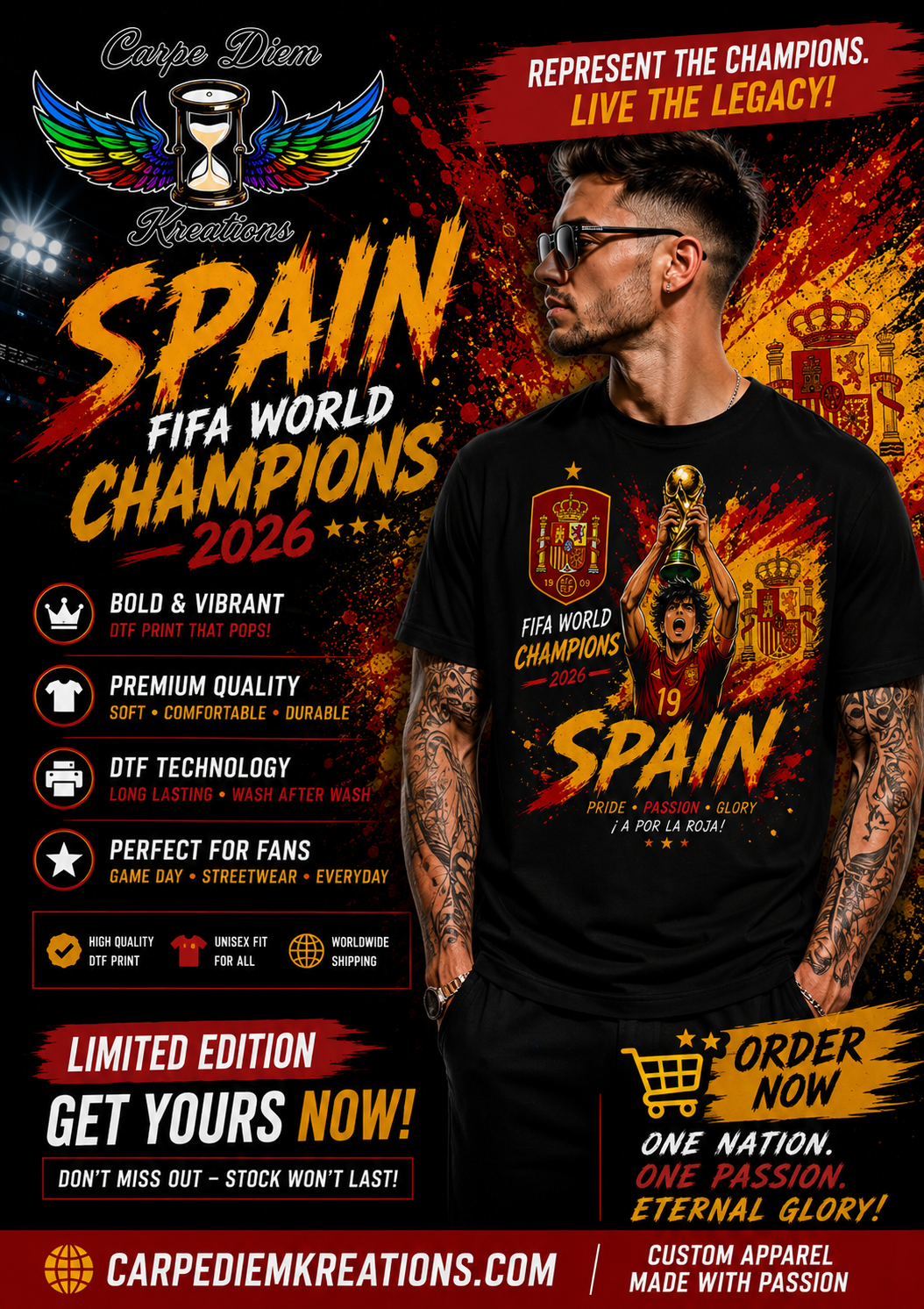 Spain / España 2026 Champions Soccer Fan Shirt – Black Graphic Tee
