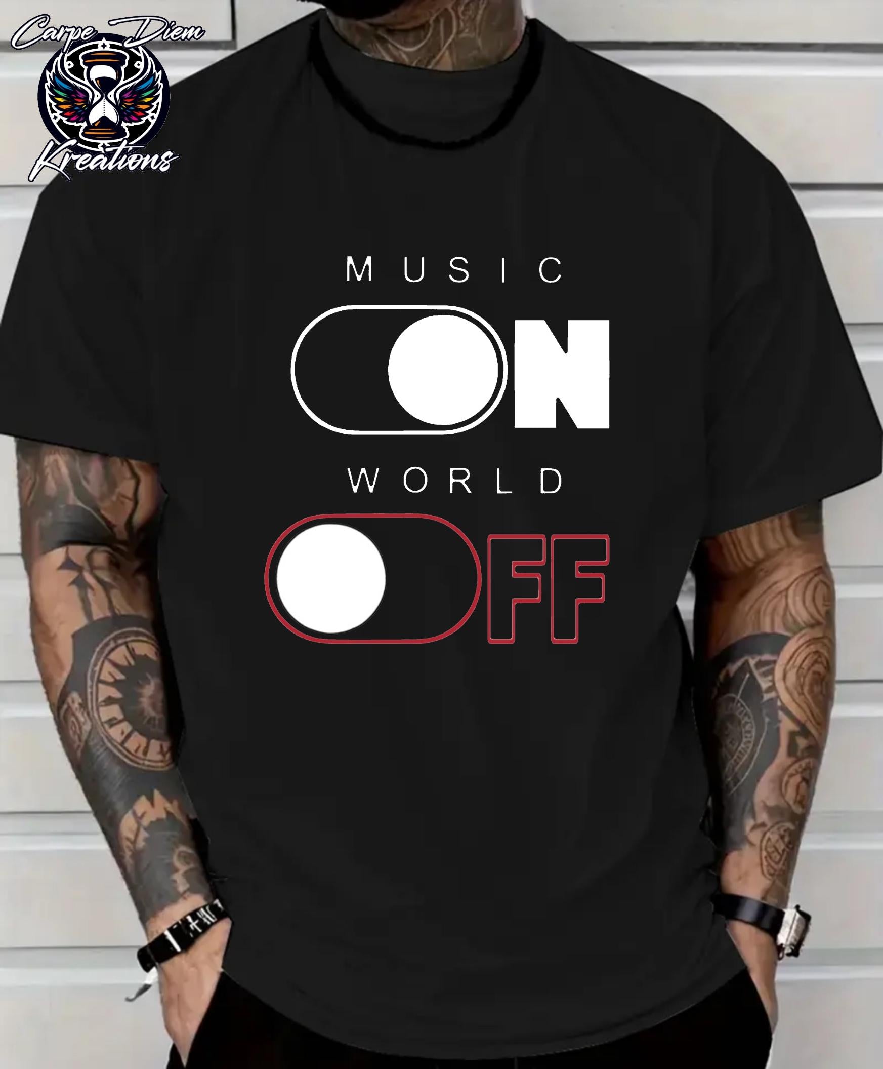 Music On World Off Shirt | Music Lover Gift | Minimalist Graphic Tee