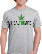 HealTHCare T-Shirt - Medical Marijuana Pun Tee - Funny Cannabis Health Care Shirt - Weed Leaf Graphic Top - Unisex Heavy Cotton Tee
