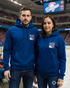 NYC Hockey Hoodie - Blue & Red Unisex 8.5oz Midweight Hooded Pullover Sweatshirt