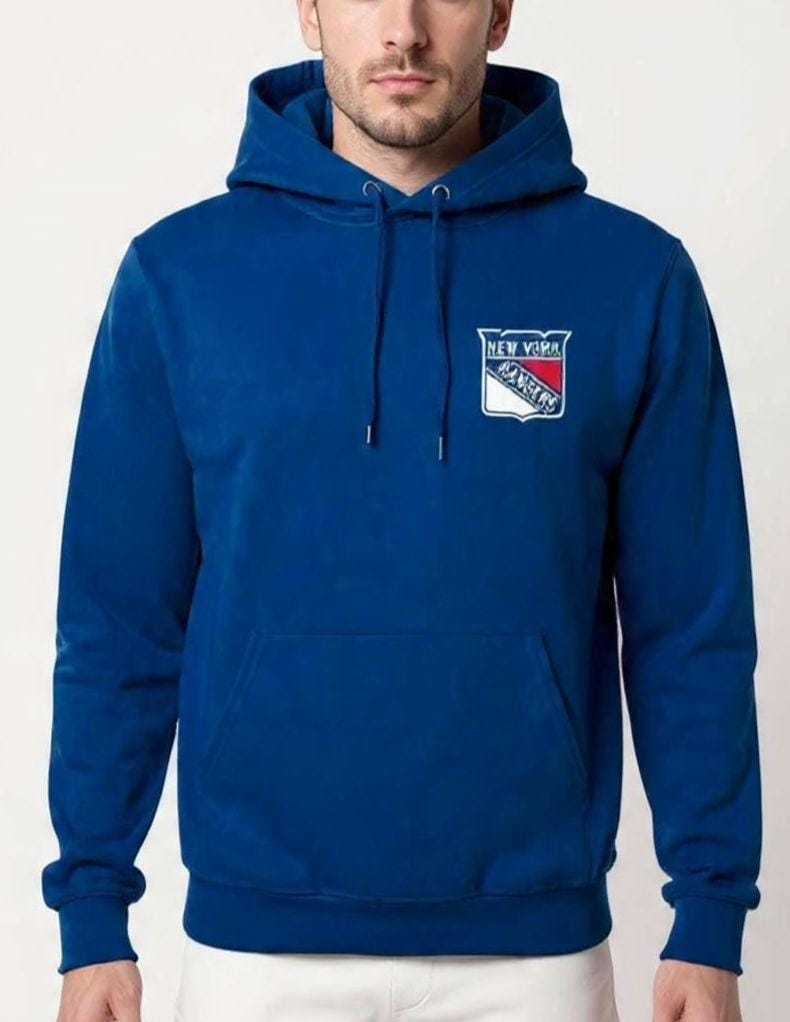 NYC Hockey Hoodie - Blue & Red Unisex 8.5oz Midweight Hooded Pullover Sweatshirt