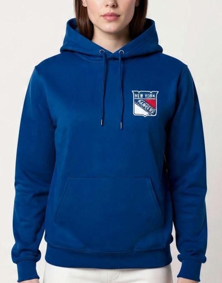 NYC Hockey Hoodie - Blue & Red Unisex 8.5oz Midweight Hooded Pullover Sweatshirt